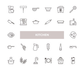 fully editable outline icon collection from kitchen concept. thin line icons set such as coffee maker, corkscrew, cleaver, squeezer, milk,