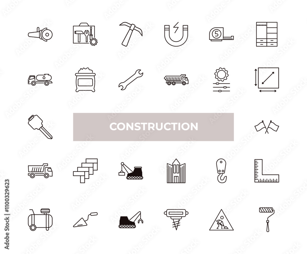 Aufkleber fully editable outline icon collection from construction concept. thin line icons set such as angle 