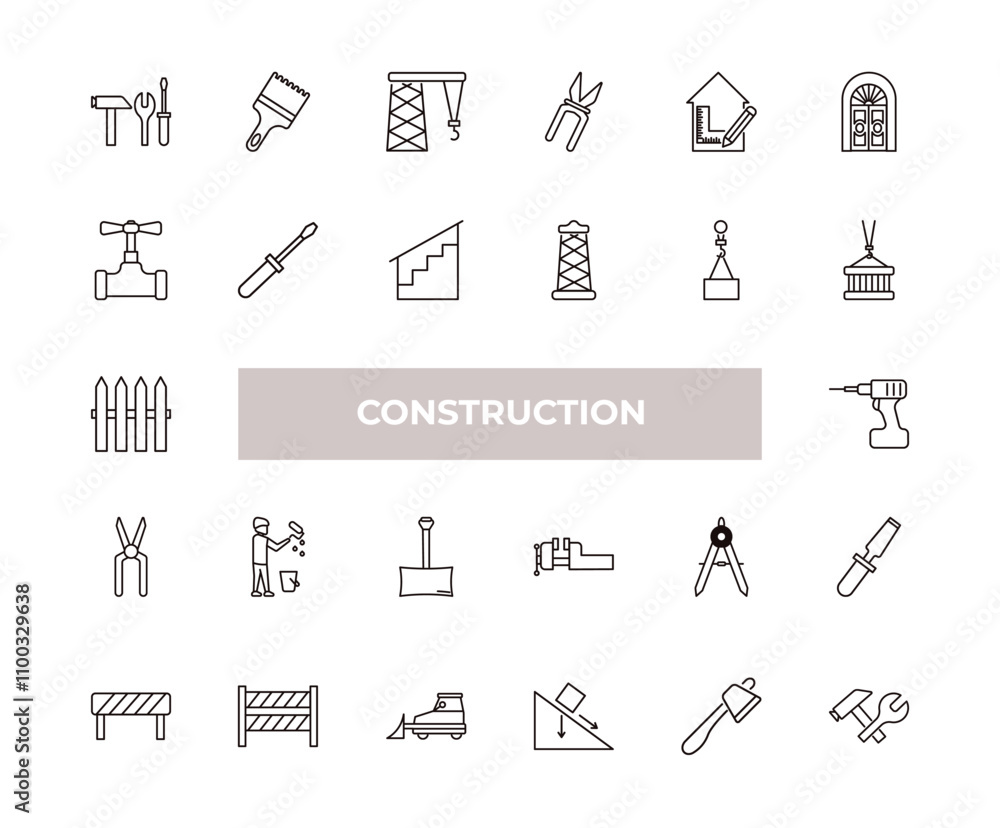 Poster fully editable outline icon collection from construction concept. thin line icons set such as three 