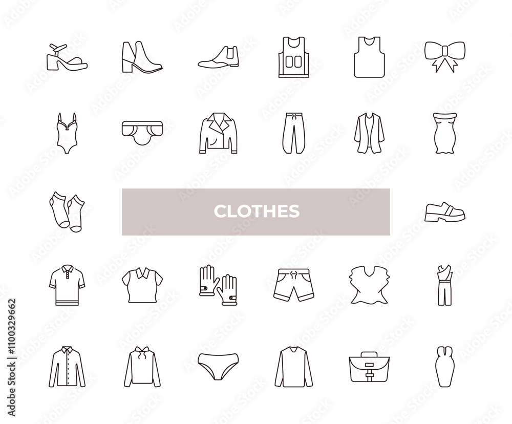 Poster fully editable outline icon collection from clothes concept. thin line icons set such as platform sa