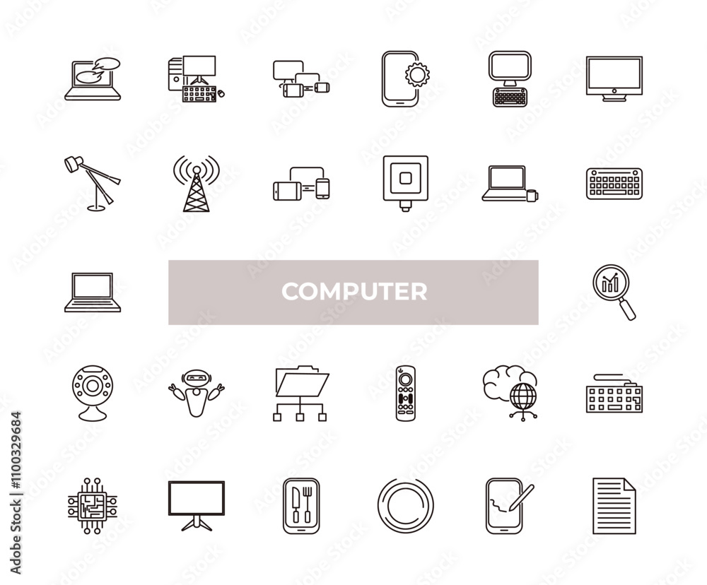 Poster fully editable outline icon collection from computer concept. thin line icons set such as online cha