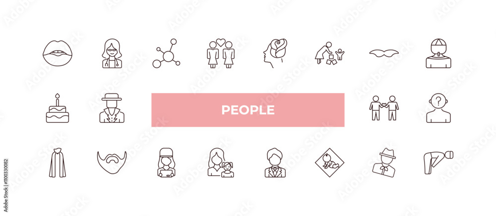 Poster fully editable outline icon collection from people concept. thin line icons set such as seductive, f