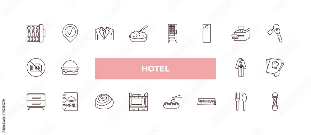 Poster fully editable outline icon collection from hotel concept. thin line icons set such as minibar, chec