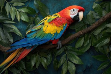 Obraz premium A colorful parrot is perched on a branch
