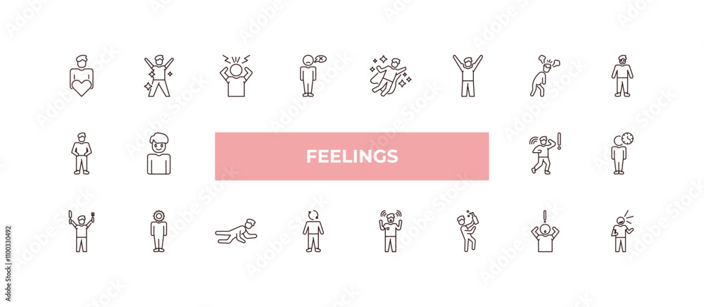 Poster fully editable outline icon collection from feelings concept. thin line icons set such as loved huma