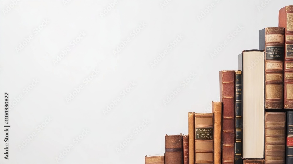 Poster many books of different genres are neatly arranged in a row on a white background, showcasing a rang
