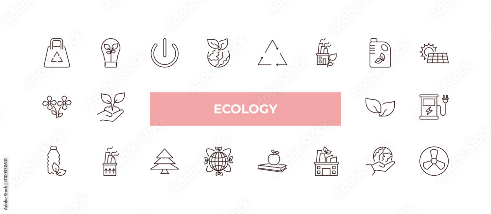 Poster fully editable outline icon collection from ecology concept. thin line icons set such as recycled ba