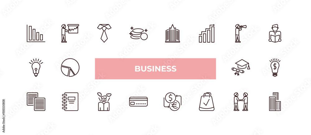 Poster fully editable outline icon collection from business concept. thin line icons set such as bar diagra