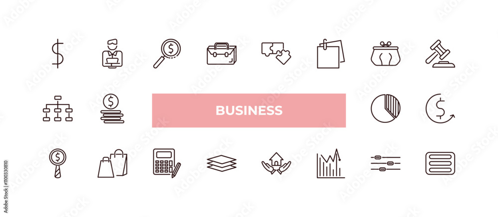 Poster fully editable outline icon collection from business concept. thin line icons set such as dollar cur