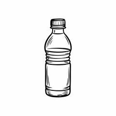 Outline drawing of a plastic water bottle on white background for beverage illustrations and product designs