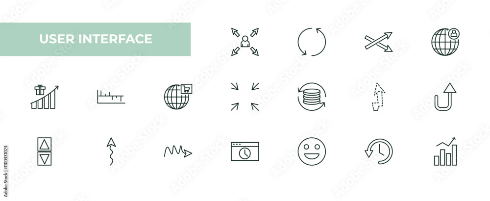 Poster fully editable outline icon collection from user interface concept. thin line icons set such as mult