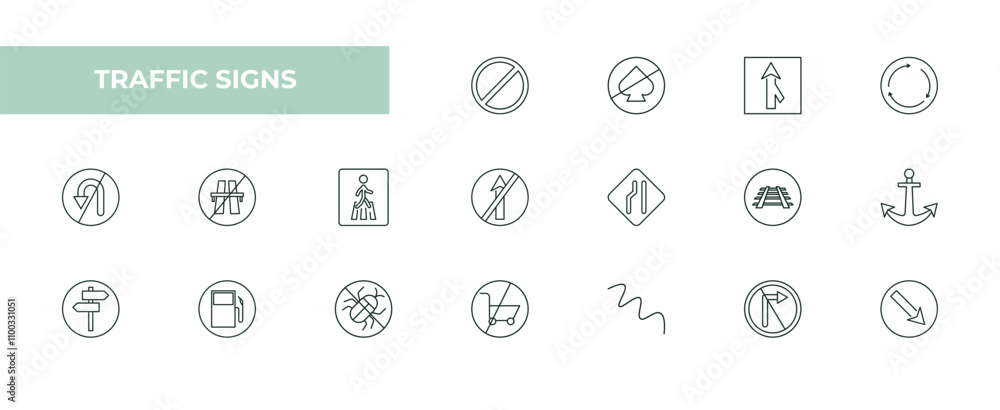 Aufkleber fully editable outline icon collection from traffic signs concept. thin line icons set such as forbi