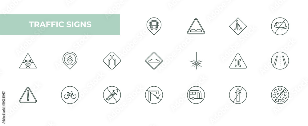 Poster fully editable outline icon collection from traffic signs concept. thin line icons set such as bus s