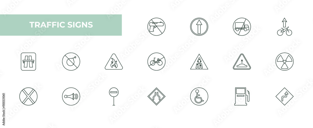Poster fully editable outline icon collection from traffic signs concept. thin line icons set such as no we