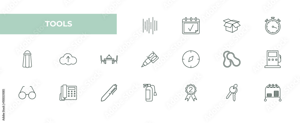 Poster fully editable outline icon collection from tools concept. thin line icons set such as sound wave ba