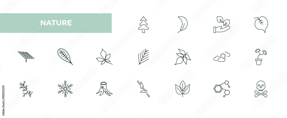 Aufkleber fully editable outline icon collection from nature concept. thin line icons set such as spruce, falc