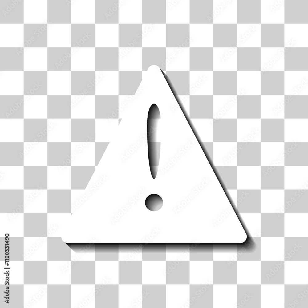 Poster warning triangle simple icon. flat design. white with shadow on transparent grid