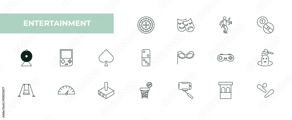 Poster fully editable outline icon collection from entertainment concept. thin line icons set such as roule