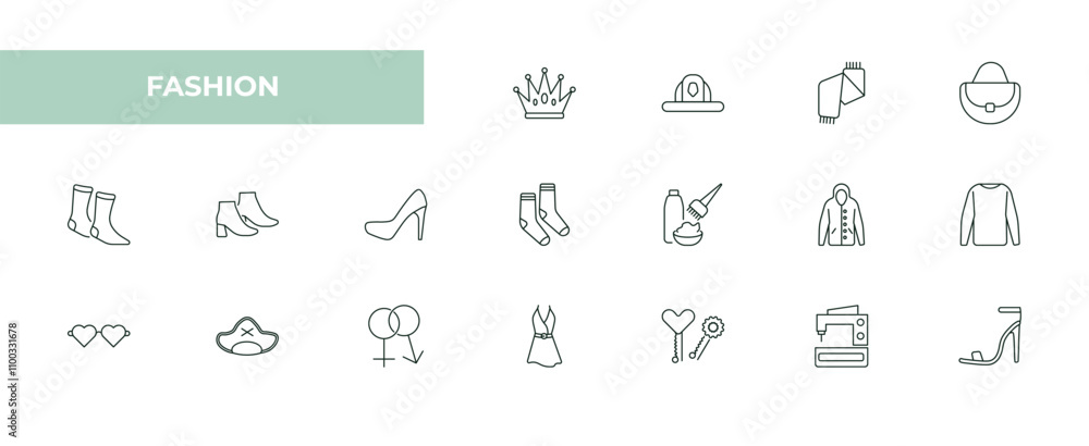 Poster fully editable outline icon collection from fashion concept. thin line icons set such as monarchy, f