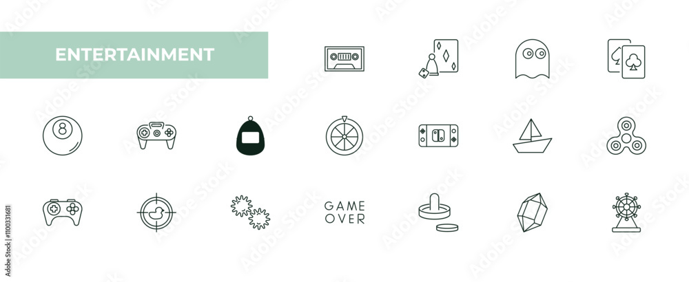 Poster fully editable outline icon collection from entertainment concept. thin line icons set such as music