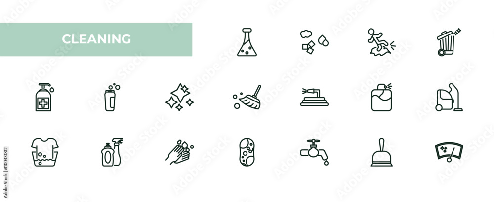 Poster fully editable outline icon collection from cleaning concept. thin line icons set such as preservati