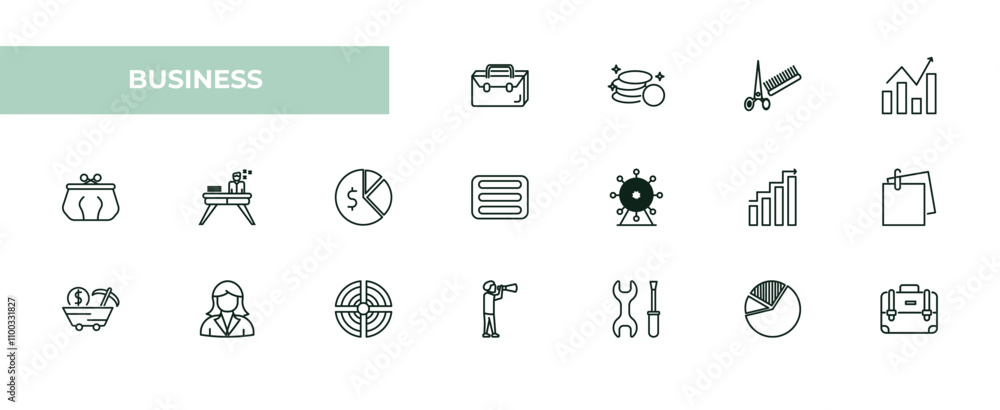 Poster fully editable outline icon collection from business concept. thin line icons set such as briefcase,