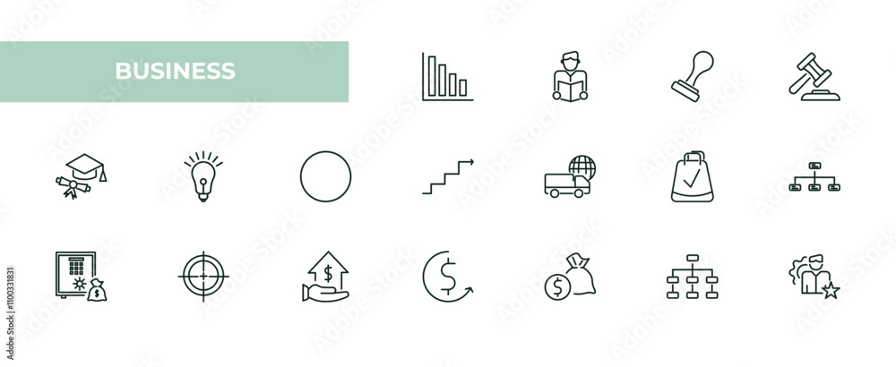 Poster fully editable outline icon collection from business concept. thin line icons set such as bar diagra