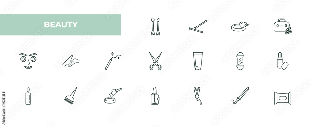 Poster fully editable outline icon collection from beauty concept. thin line icons set such as inclined mak