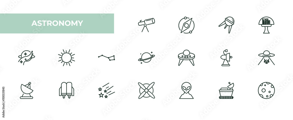 Aufkleber fully editable outline icon collection from astronomy concept. thin line icons set such as telescope