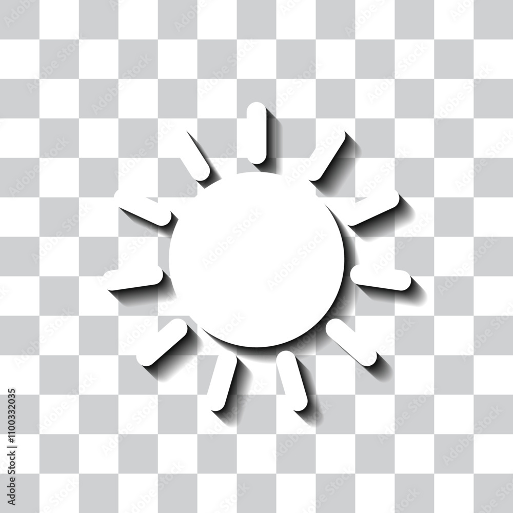 Poster sun simple icon, vector. flat design. white with shadow on transparent grid