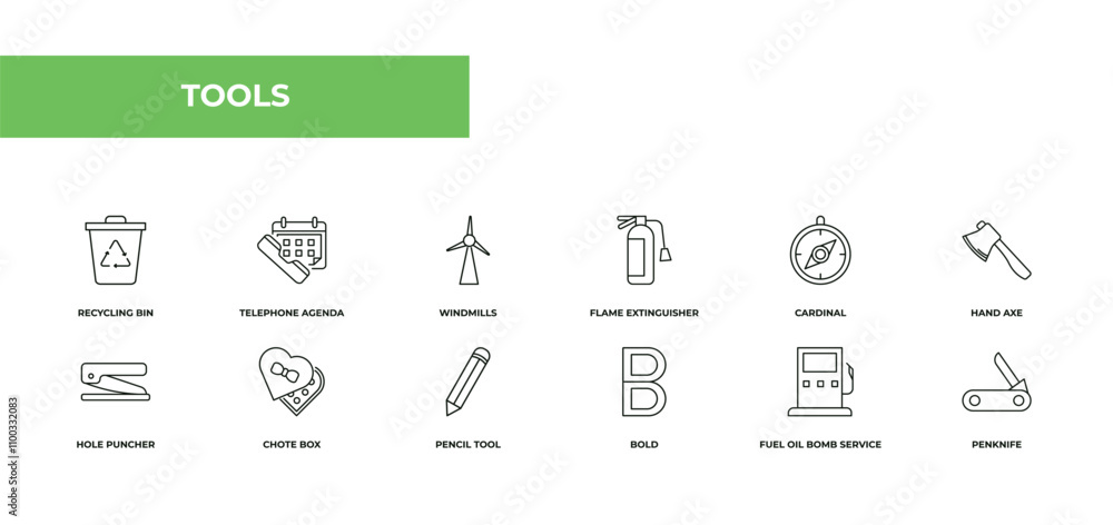 Aufkleber fully editable outline icon collection from tools concept. thin line icons set such as recycling bin