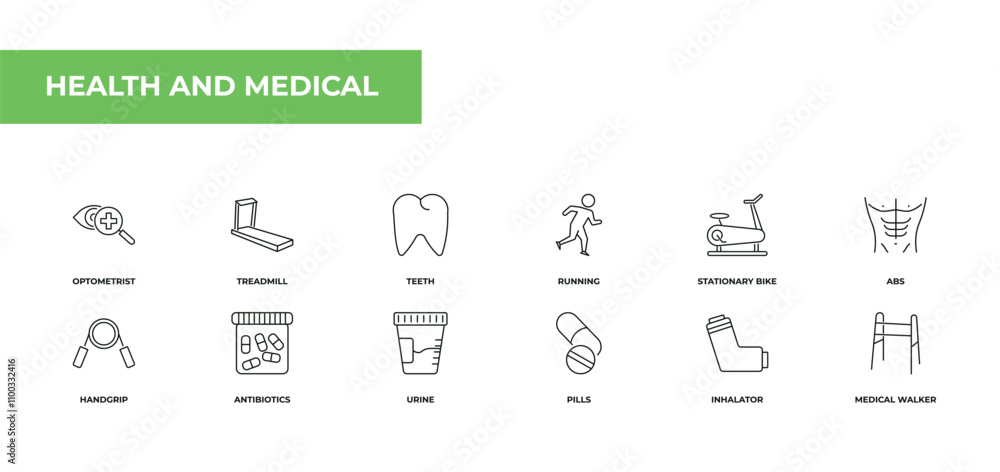 Poster fully editable outline icon collection from health and medical concept. thin line icons set such as 