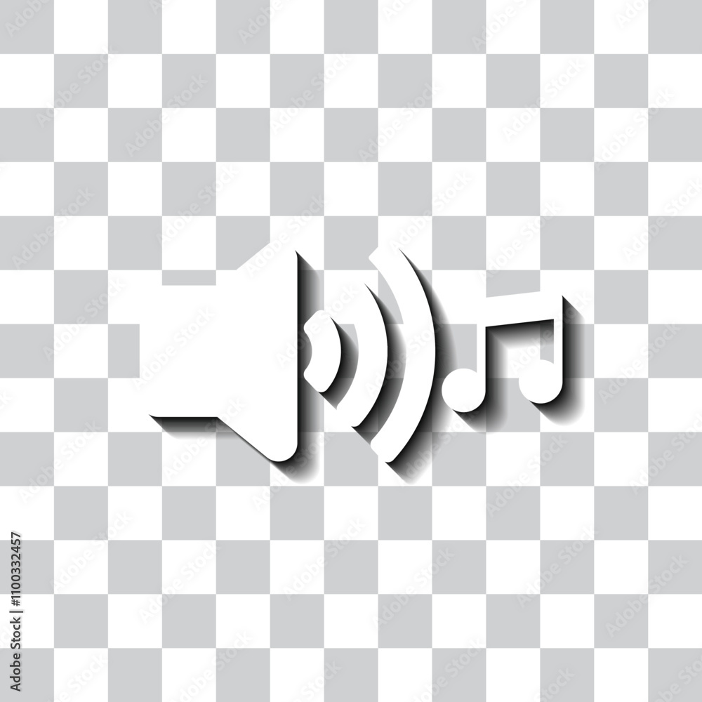 Poster sound simple icon vector. flat design. white with shadow on transparent grid
