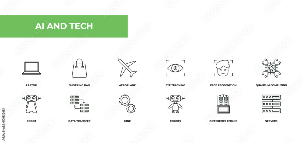 Poster fully editable outline icon collection from ai and tech concept. thin line icons set such as laptop,