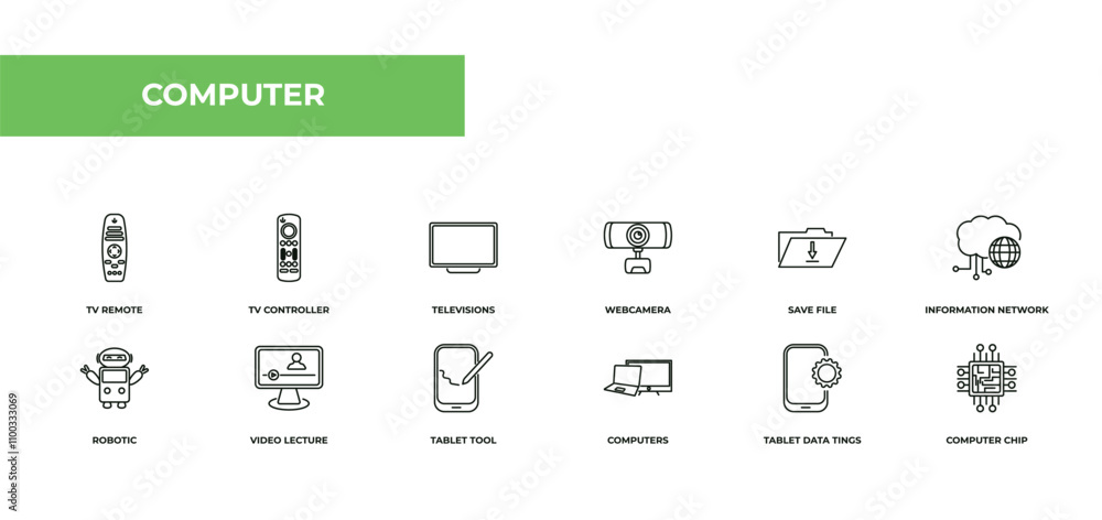 Poster fully editable outline icon collection from computer concept. thin line icons set such as tv remote,