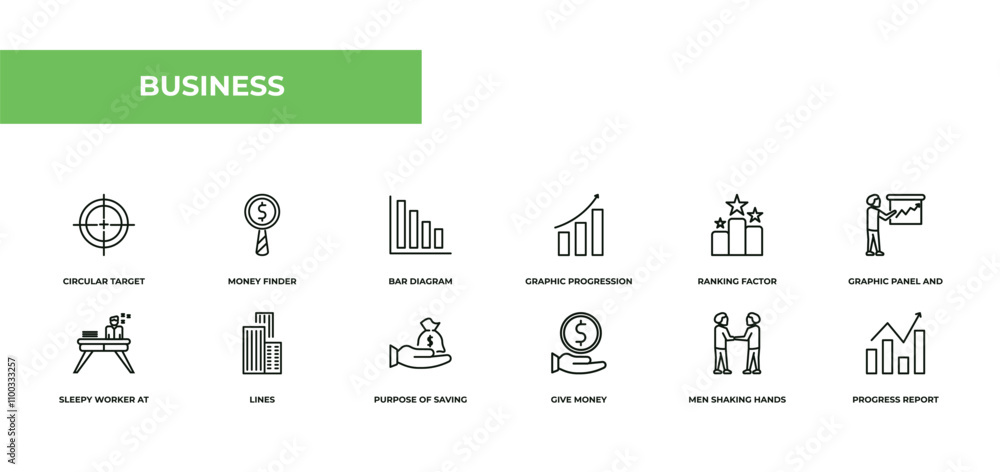 Poster fully editable outline icon collection from business concept. thin line icons set such as circular t