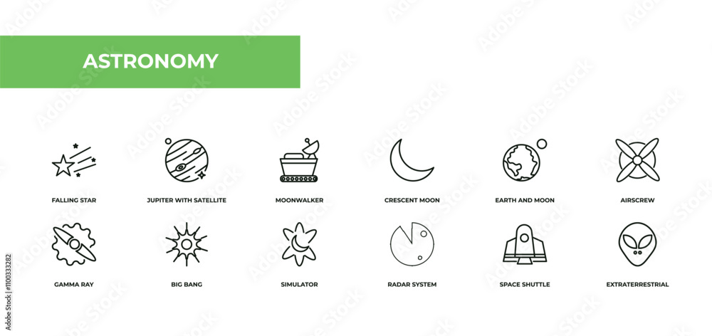 Poster fully editable outline icon collection from astronomy concept. thin line icons set such as falling s