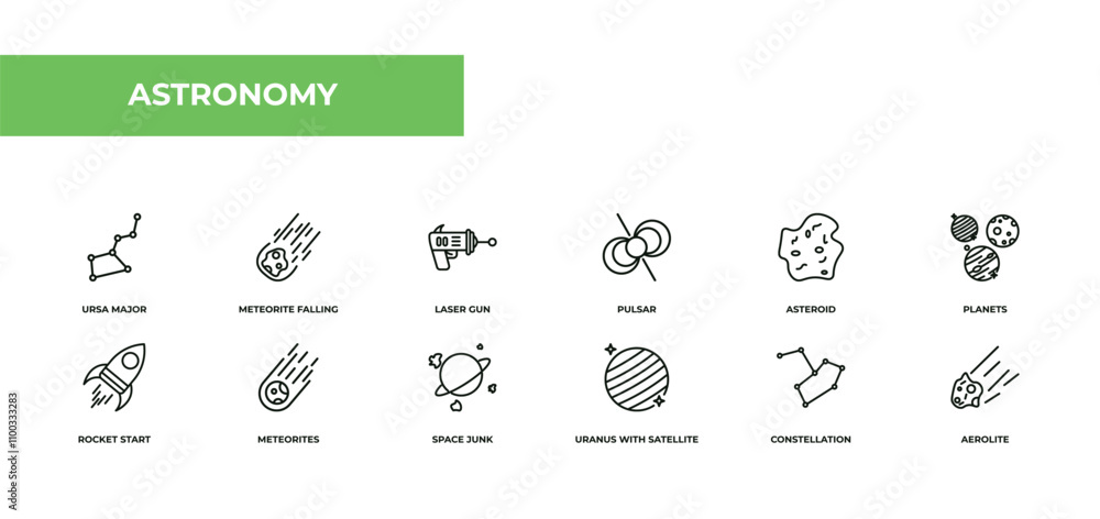 Poster fully editable outline icon collection from astronomy concept. thin line icons set such as ursa majo