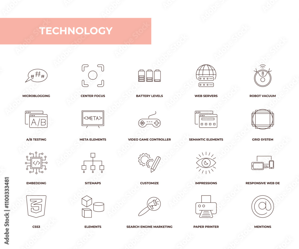 Poster fully editable outline icon collection from technology concept. thin line icons set such as microblo