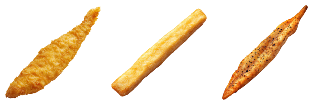 Finger fish stick isolated on transparent background, Set of
