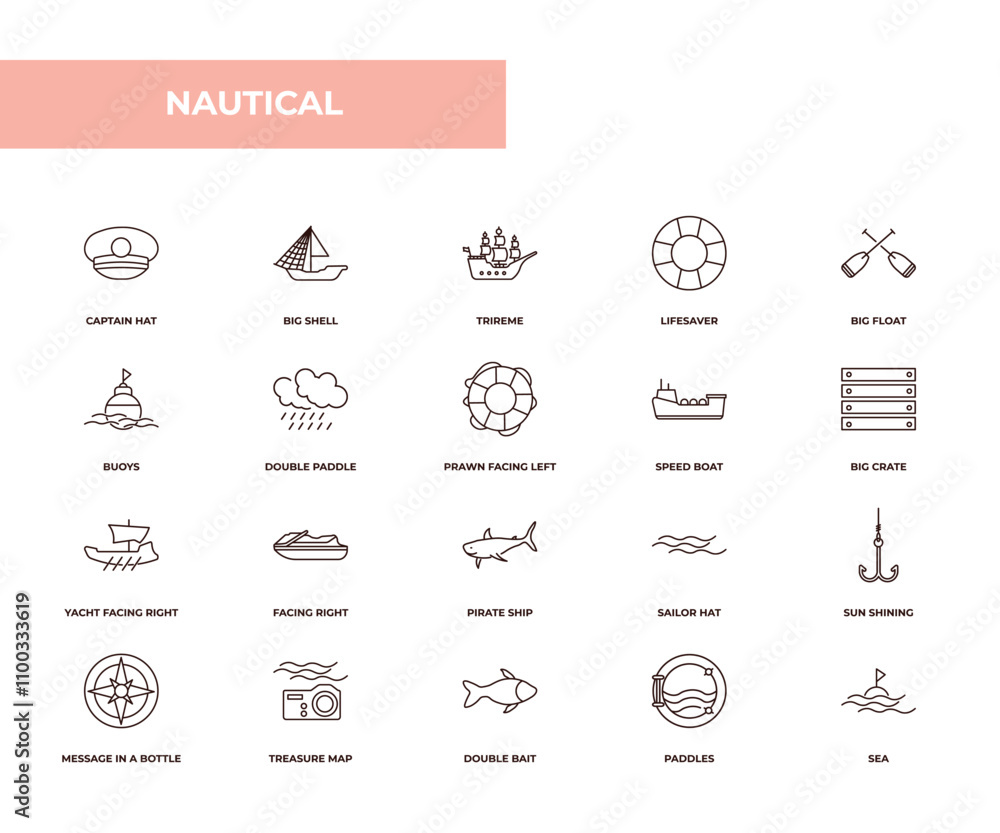 Poster fully editable outline icon collection from nautical concept. thin line icons set such as captain ha