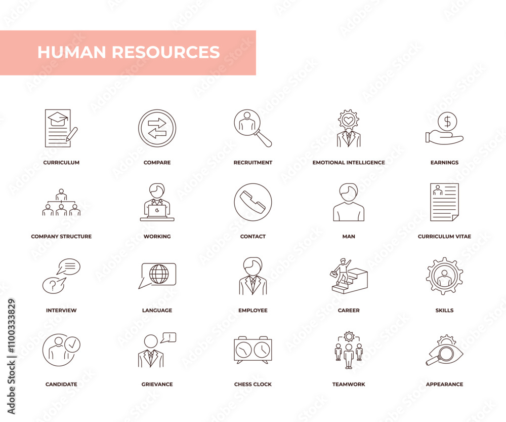 Aufkleber fully editable outline icon collection from human resources concept. thin line icons set such as cur