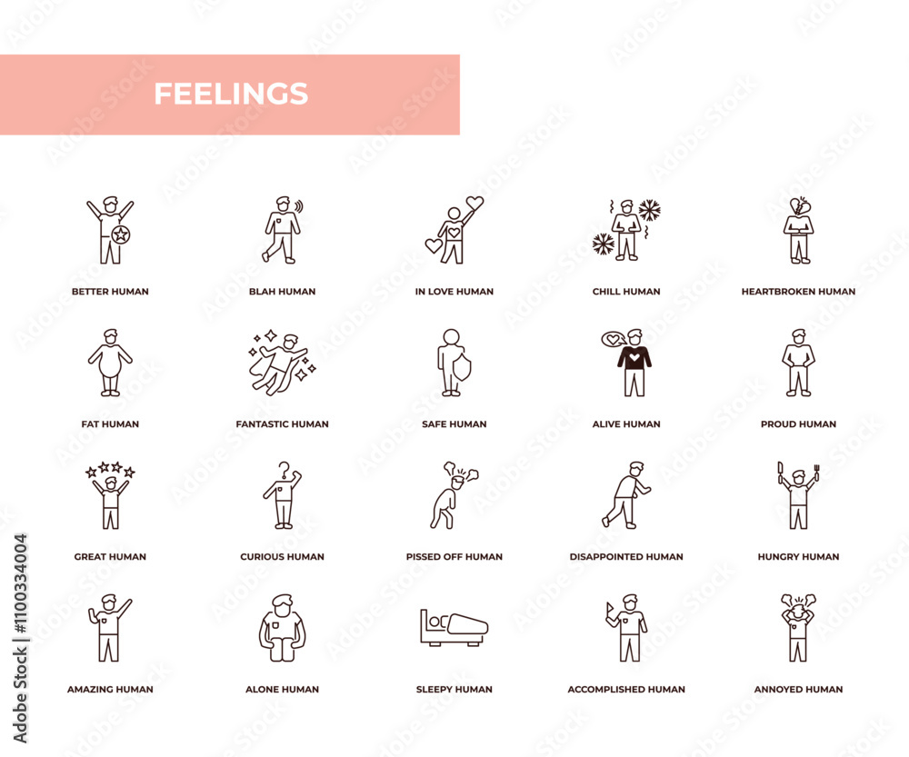 Aufkleber fully editable outline icon collection from feelings concept. thin line icons set such as better hum