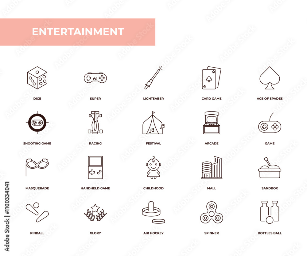 Poster fully editable outline icon collection from entertainment concept. thin line icons set such as dice,