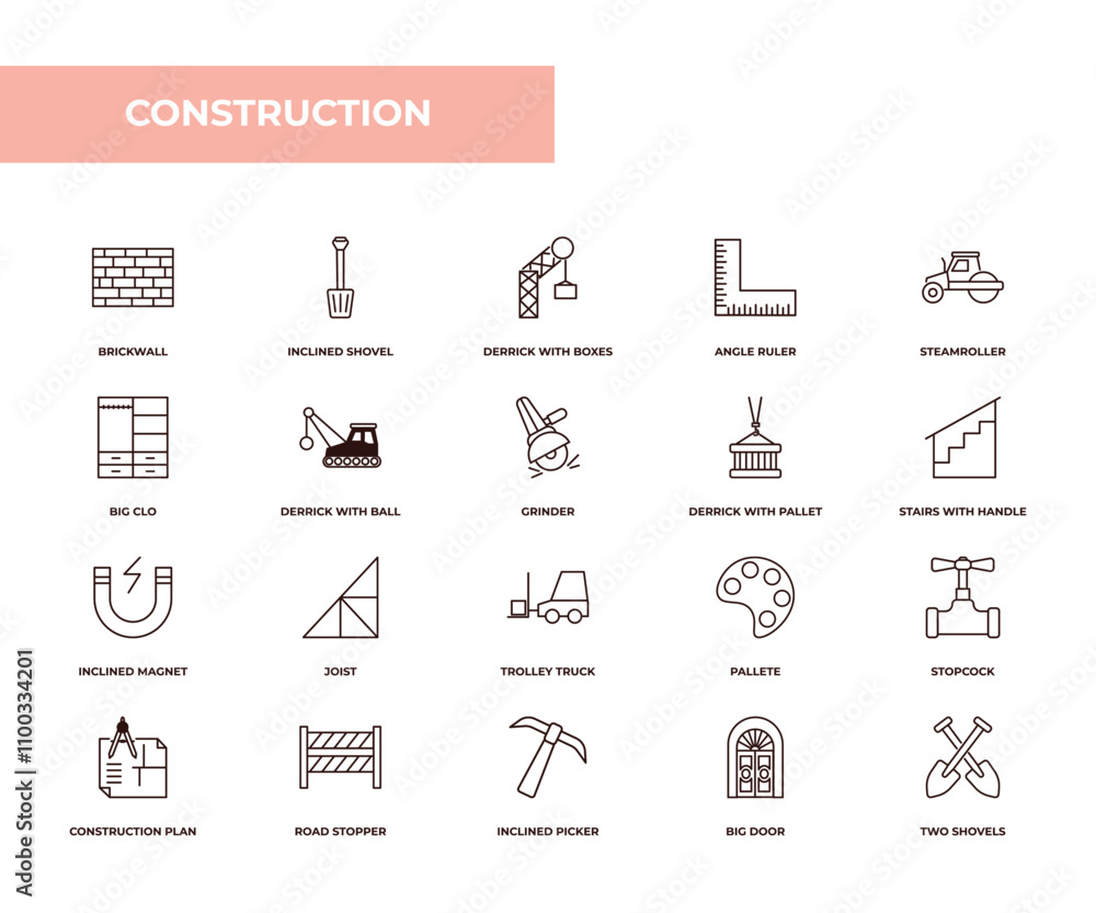 Aufkleber fully editable outline icon collection from construction concept. thin line icons set such as brickw