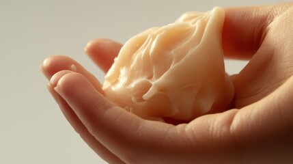 Close-up of hands pressing into soft therapy putty, showcasing the flexible texture and malleability of the material used for rehabilitation exercises and stress relief.