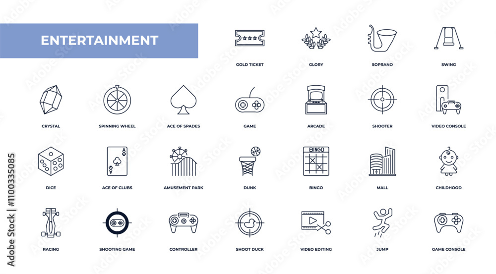 Aufkleber fully editable outline icon collection from entertainment concept. thin line icons set such as gold 