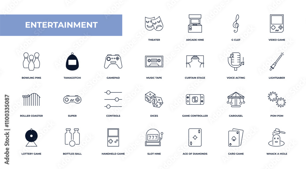 Poster fully editable outline icon collection from entertainment concept. thin line icons set such as theat
