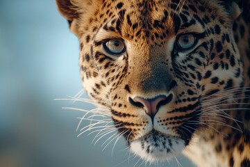 Fototapeta premium A leopard is staring at the camera with its mouth open