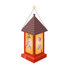 Square Asian festive lantern with roof flat color vector object. Traditional oriental lamp for festive event decor illustration on white background